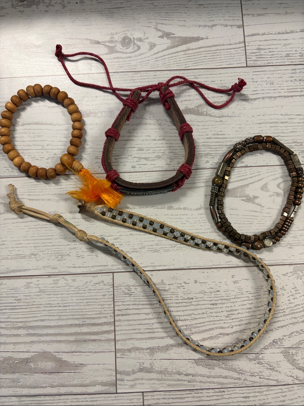 🔴 Bohemian Lot 5 Leather, beads  believe Bracelets adjustable stretch festival